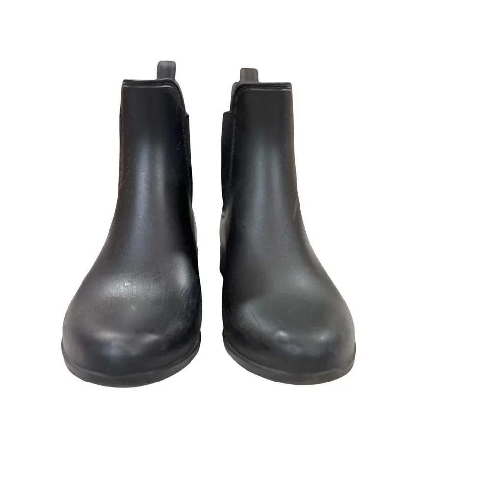 J. Crew Black Matte Rubber Chelsea‎ Boots Rain Ankle Boots Women 7